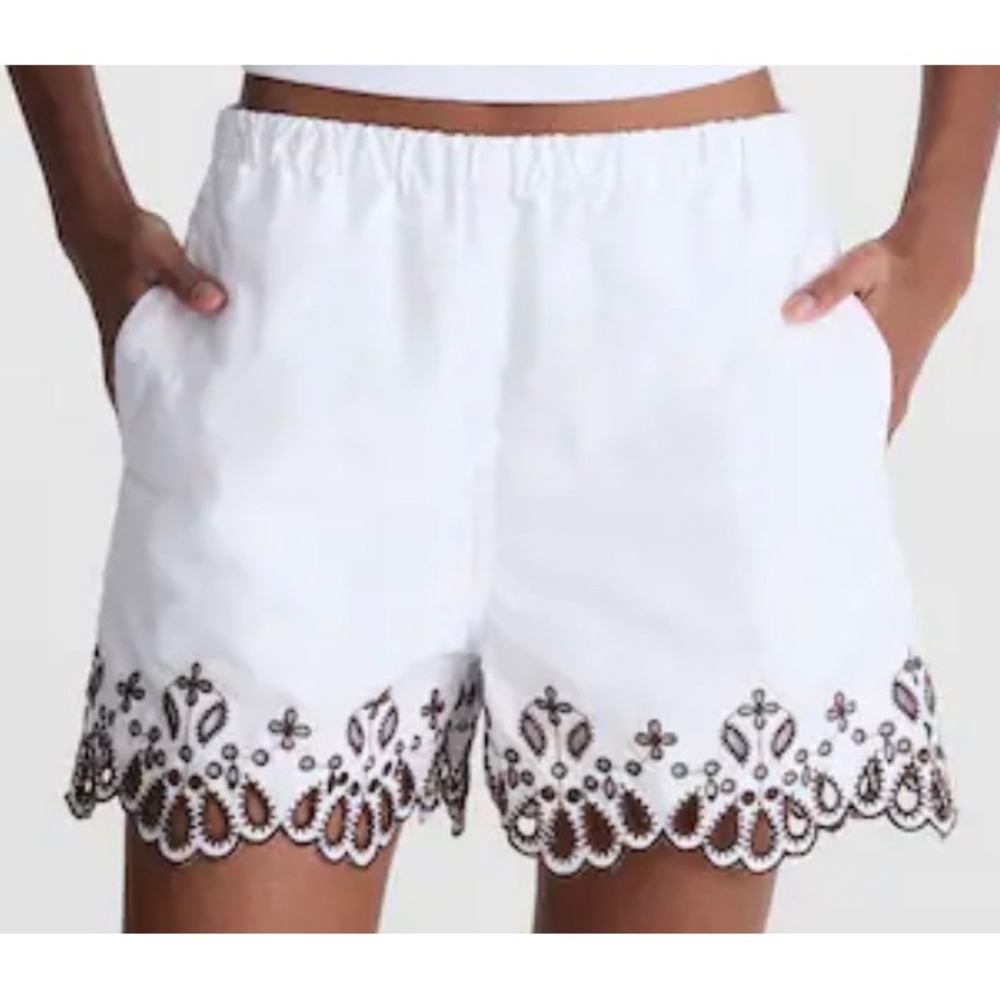 NWT Madewell Size XXS Embroidered Pull-On Shorts Poplin White Lined Pockets
